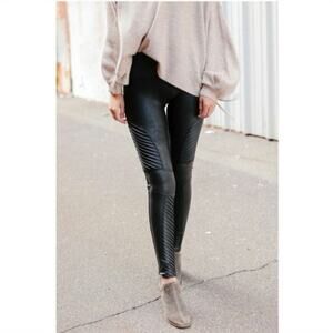 SPANX Black Faux Leather Moto Leggings Size Small